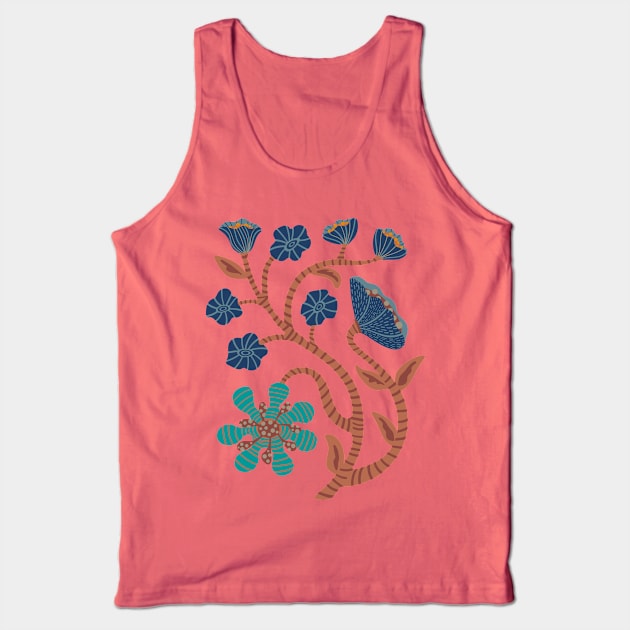 IT'S A JUNGLE OUT THERE Mod Funky Floral-2 in Retro Navy Blue and Brown - UnBlink Studio by Jackie Tahara Tank Top by UnBlink Studio by Jackie Tahara